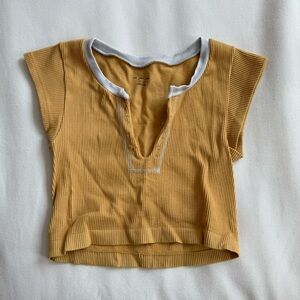 Urban Outfitters Yellow and White Crop Top V-Neck